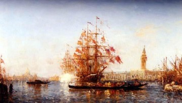 Le coup de canon barco Barbizon Felix Ziem paisaje marino Pinturas al óleo